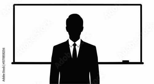 Teacher at Whiteboard Silhouette on White