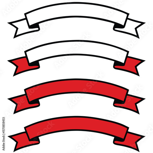 White and red banners with black outlines ribbon