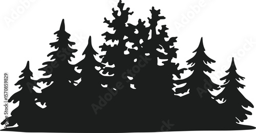 Forest Tree Silhouette Vector – Pine Woodland Landscape Illustration