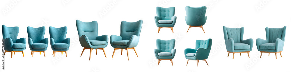 Turquoise Armchair Set: Wingback Chairs in Multiple Views Turquoise Armchair Set: Wingback Chairs in Multiple Views