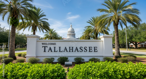 Welcome To Tallahassee Capital City With Palms And State Capitol Building