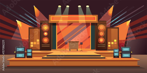 Modern stage setup with speakers and spotlights presentation
