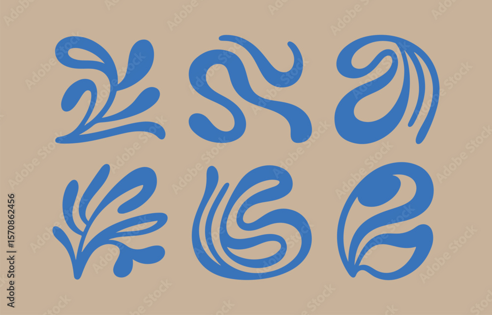 Obraz premium Abstract organic shapes in blue and beige modern minimalist design with flowing lines and curves