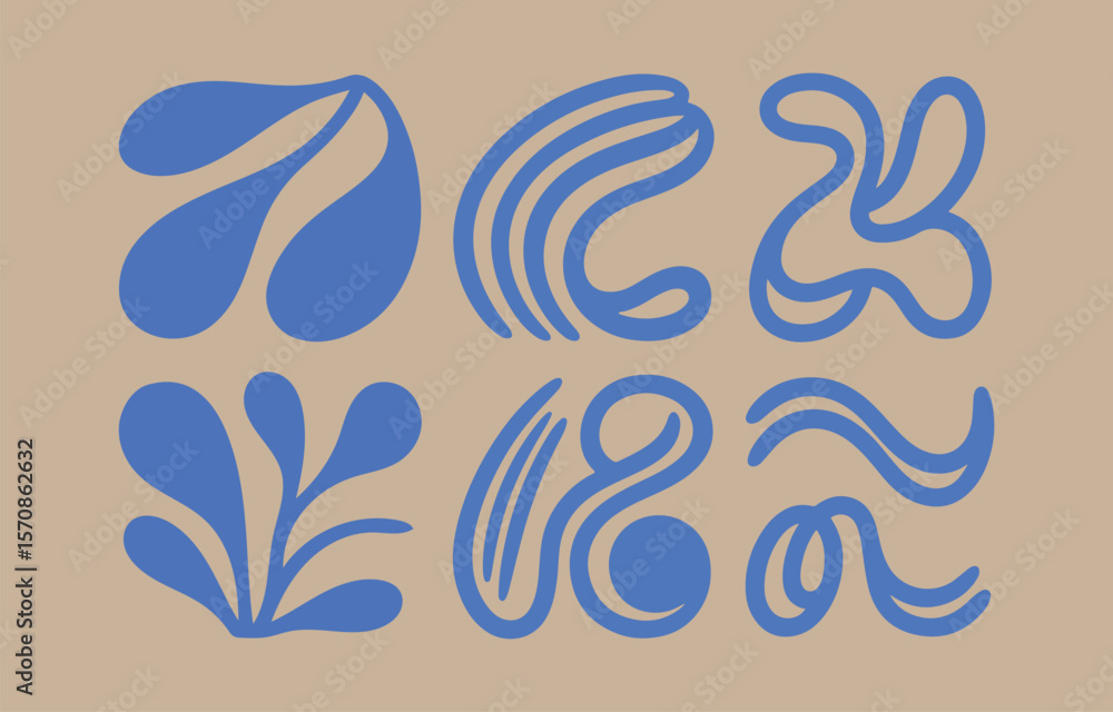 Abstract organic shapes in vibrant blue on a neutral beige background modern minimalist design elements Abstract organic shapes in vibrant blue on a neutral beige background modern minimalist design elements