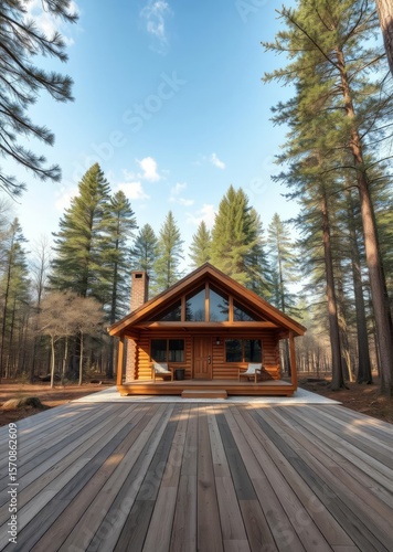 Cozy cabin in the woods Empty room interior design architecture blank design room