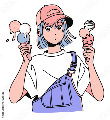 アイスクリームを両手に持った女の子