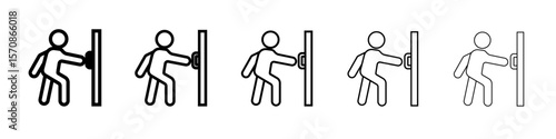 Person push the door icon outline simple illustration isolated