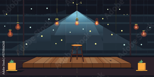 Wooden stage spotlighted stool lights