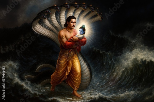 Krishna Janmashtami 2025 Blessings of Divine Birth: Vasudev Carries Infant Krishna Through Flooded Waters