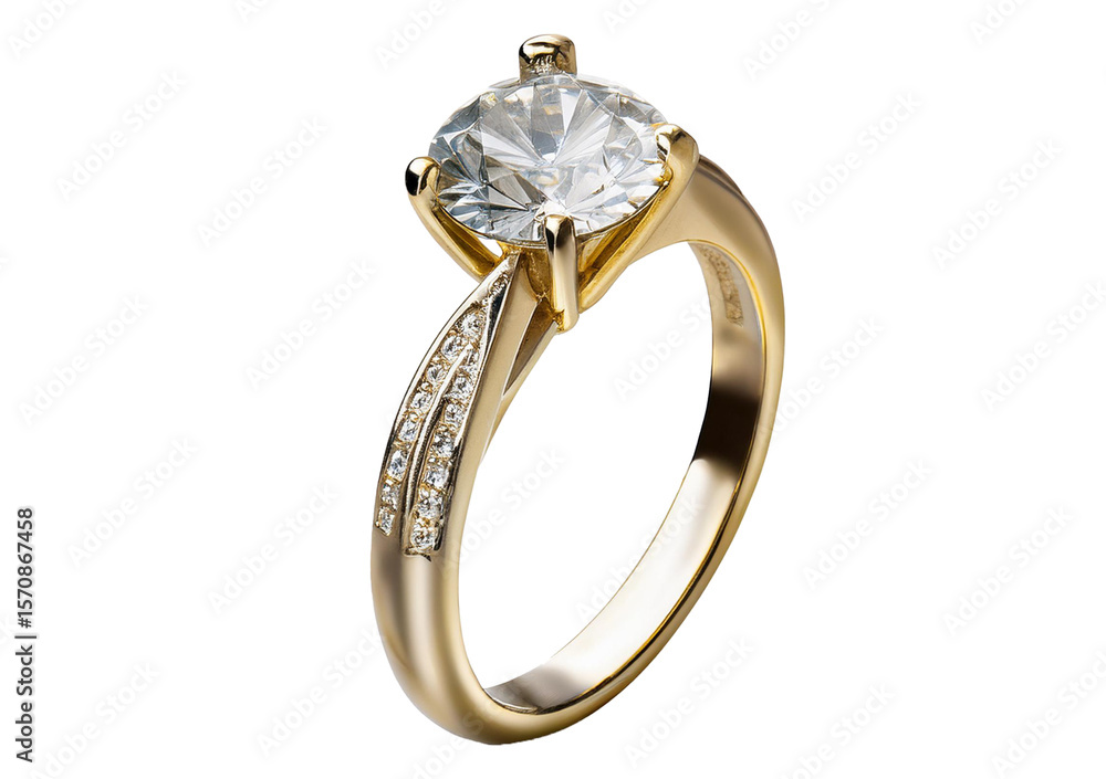 Gold Diamond engagement ring on transparent or white background Gold Diamond engagement ring on transparent or white background