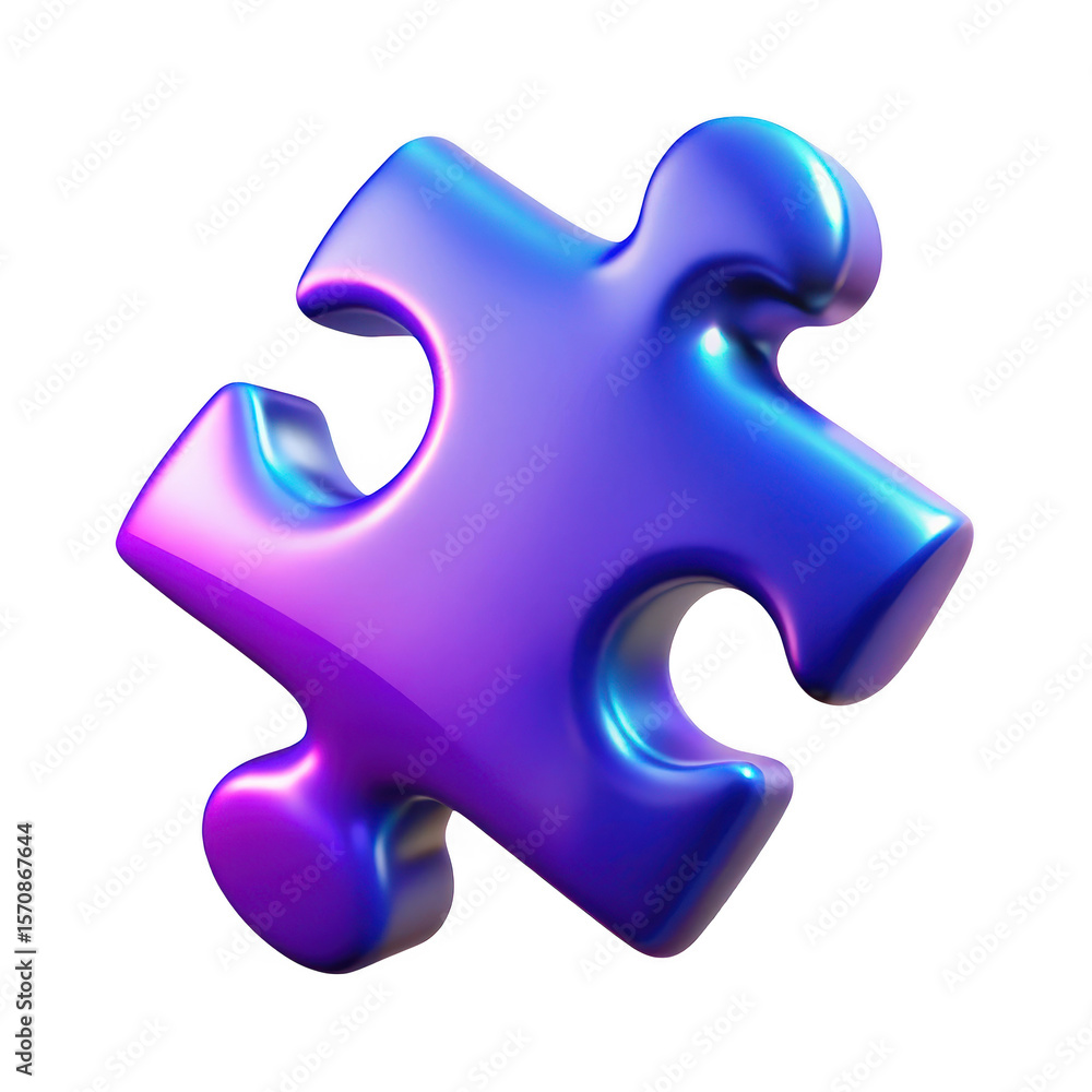 Obraz premium 3d glossy purple and blue puzzle piece isolated on transparent background