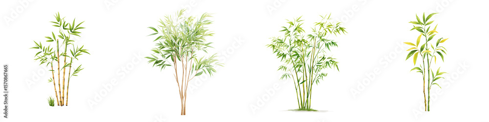 Fototapeta premium Watercolor Bamboo Trees Collection Isolated on White