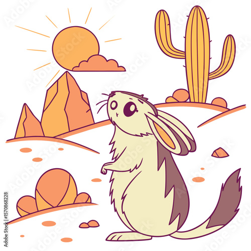Whimsical Pika feeling Bashful in a Desert sunset setting with with a giant leaf – colored in Sundown Glow