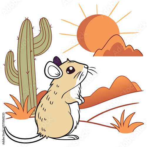 Whimsical Pika feeling Bashful in a Desert sunset setting with with a giant leaf – colored in Sundown Glow