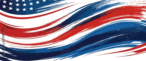 Abstract Artistic Representation of American Flag with Dynamic Red, White, and Blue Brush Strokes