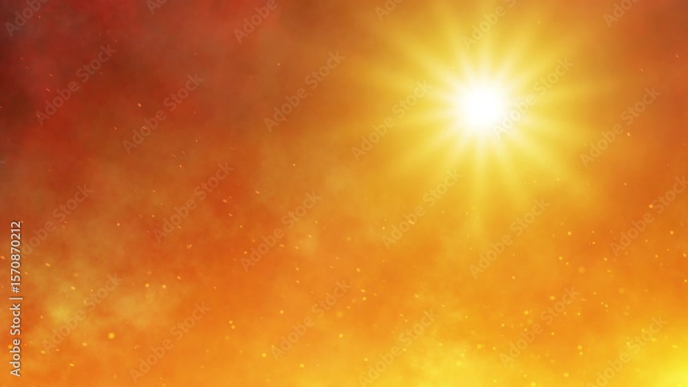 Scorching heat wave: Intense solar radiation during extreme weather - intensely bright sun dominates a blazing orange and yellow sky