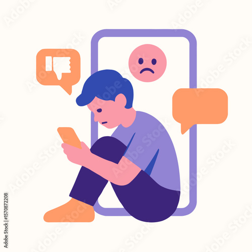 Sad Teen Experiencing Cyberbullying On Social Media