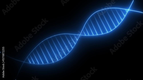 Neon DNA structure glowing molecule rotating on red background. Glowing neon DNA icon isolated .Double helix structure DNA molecule animation.