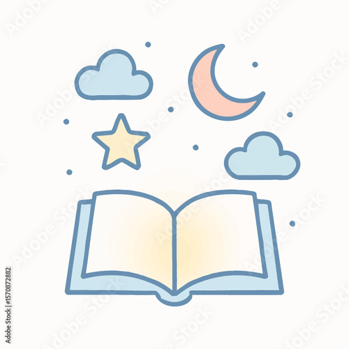 Open Book With Dreamy Night Sky Elements