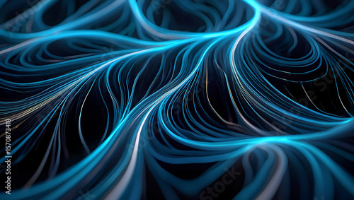 Abstract Blue Light Trails Winding and Flowing Background with Depth and Motion, Creating a Futuristic, Technological Ambiance with Energy