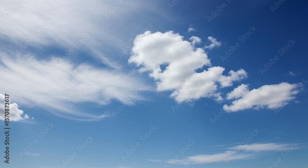 Fototapeta premium Azure Sky with Wispy Clouds and Fluffy White Formations