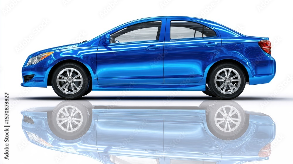 Fototapeta premium A sleek blue sedan car isolated on a white background