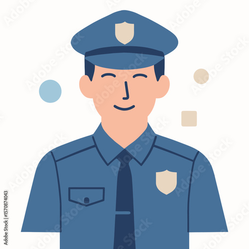 Smiling Police Officer In Uniform On White Background