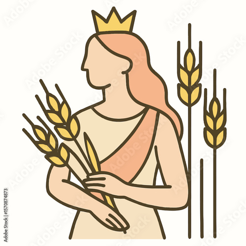 Harvest Goddess With Wheat Stalks