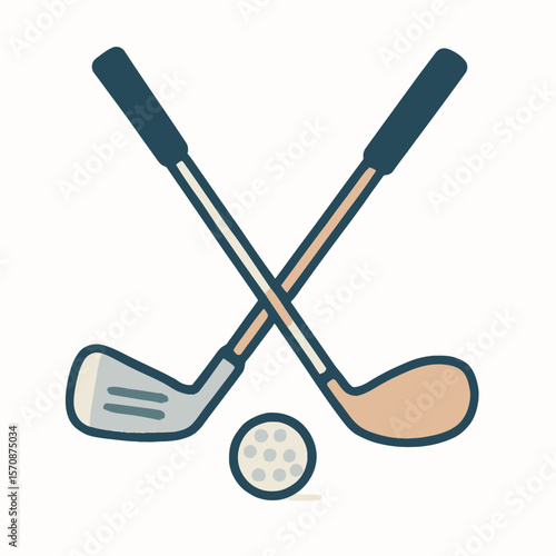 Crossed Golf Clubs With Ball Minimalist Art