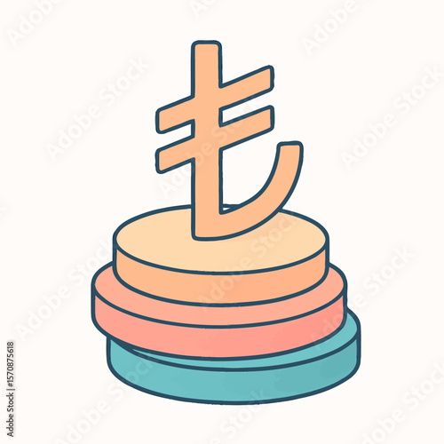 Turkish Lira Currency Symbol On Colorful Coins