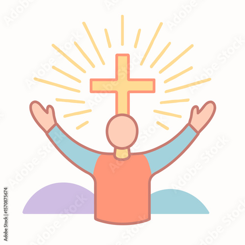 Person Rejoicing With Radiant Christian Cross