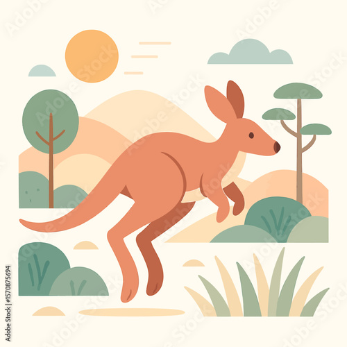 Kangaroo Hopping Through Australian Outback Scenery