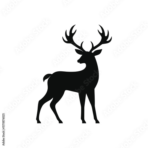 Deer with antlers silhouette in minimalist style for forest wildlife and nature design