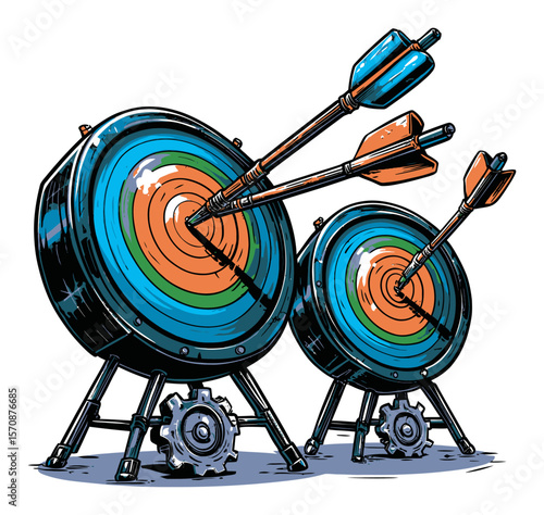 Colorful Target Boards with Arrows Illustration in Vector Style