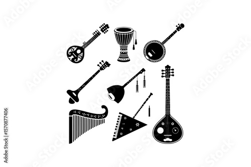 World Musical Instruments Silhouette Vector Bundle
