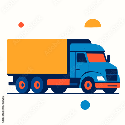 Colorful Cargo Truck Side View On White