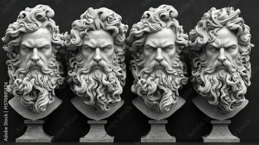 Obraz premium Four busts of bearded, serious men, Greek style