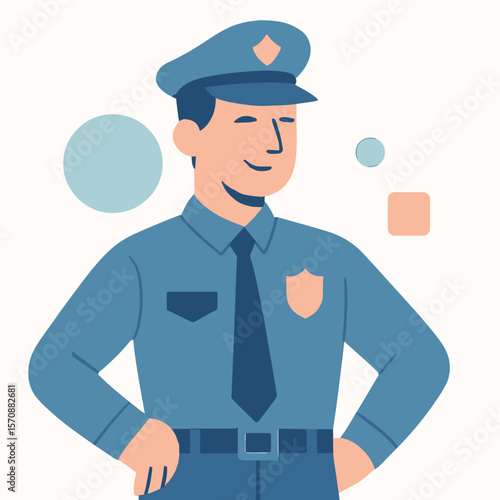 Smiling Police Officer In Uniform Standing Proudly