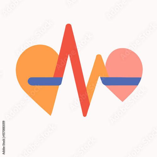 Heartbeat Line Connecting Two Colorful Hearts