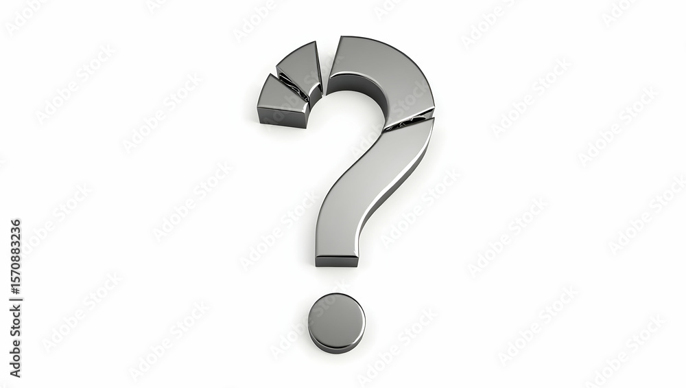 Question icon A question mark made of broken mirror, designed in sharp-edged style, shown in fragmented on a pure white background Question icon A question mark made of broken mirror, designed in sharp-edged style, shown in fragmented on a pure white background