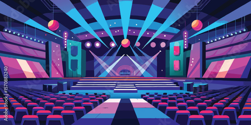 Illuminated stage with tiered seating concert hall