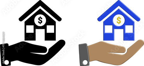 Hand Holding House with Dollar Sign Icons - Real Estate & Finance Vector