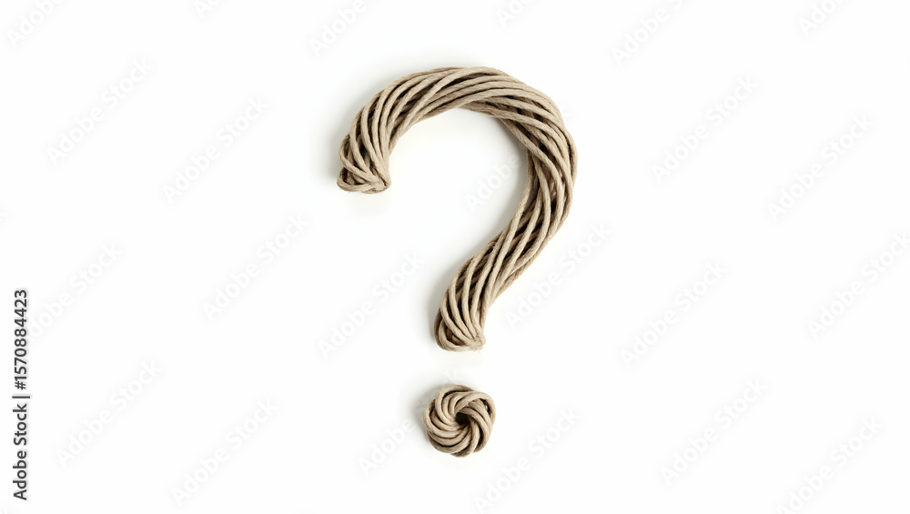 Naklejka premium Question icon A question mark made of thread loops, designed in woven style, shown in structured on a pure white background