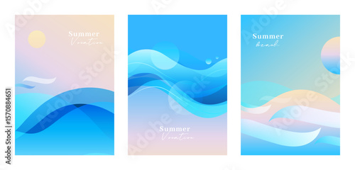 Abstract modern summer poster collection. Vertical format design vector illustration. 