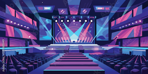 Modern stage with spotlights and seating concert conference