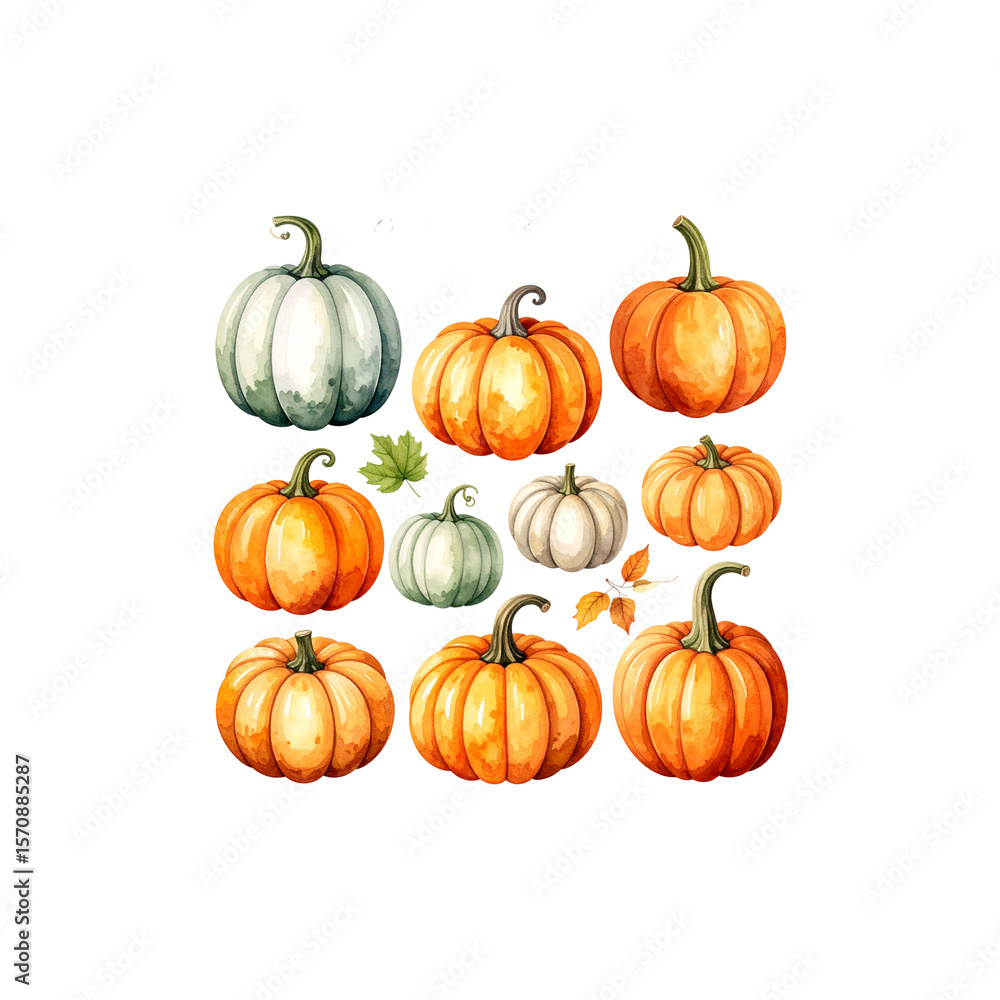 Obraz premium Bright illustration of orange pumpkin collection isolated on white background