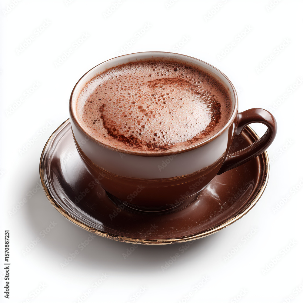 Fototapeta premium Rich Hot Chocolate in a Brown Cup , white background cut out PNG