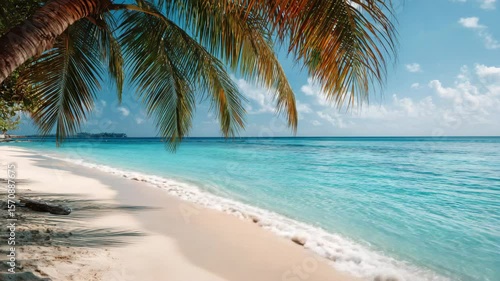 Wallpaper Mural Relaxing beach view with crystal clear water and palm trees swaying Torontodigital.ca