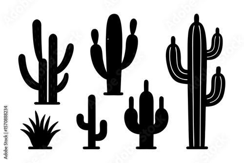 Cactus Plant Silhouettes – Vector Set of 6 Designs