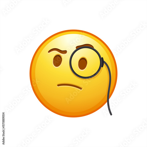 Face with monocle questioning why vector emoji illustration raised eyebrow inspecting, vector illustration.